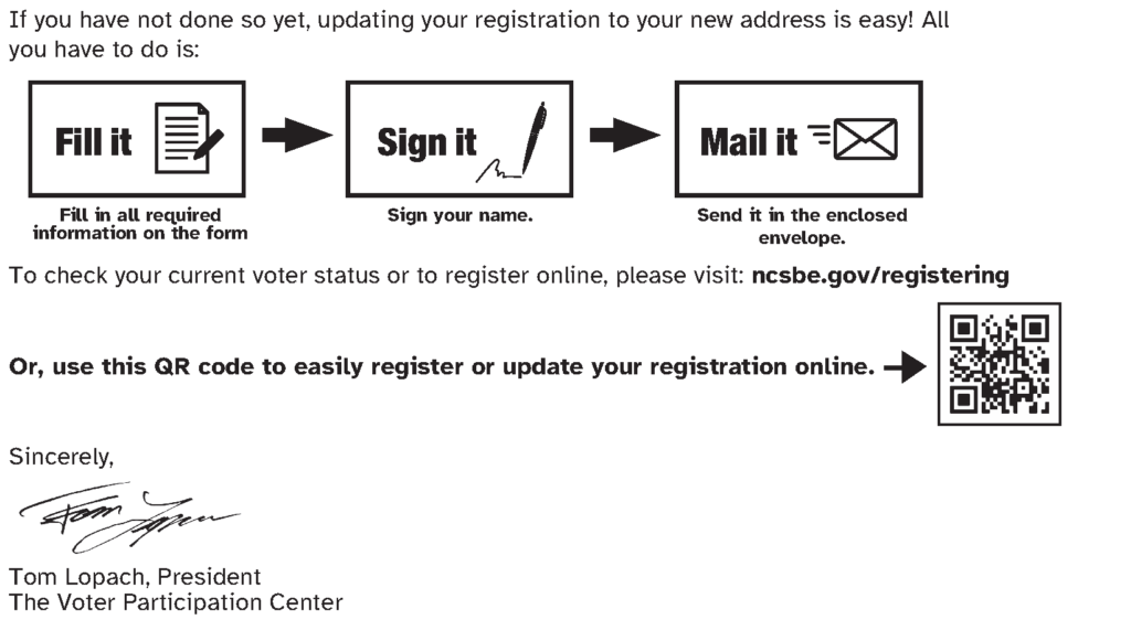 QR Code from voter mailer launches Voter Participation Center website for data collection.